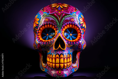 traditional sugar skulls and skeletons, emblematic of the Day of the Dead celebration.