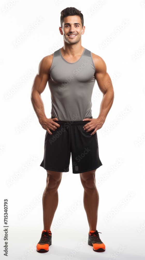 Male athlete standing smiling looking at camera, full body, isolated on white background. Male athlete standing smiling looking at camera, full body, isolated on white background.