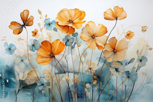 Oil painting flowers on canvas splash colorful