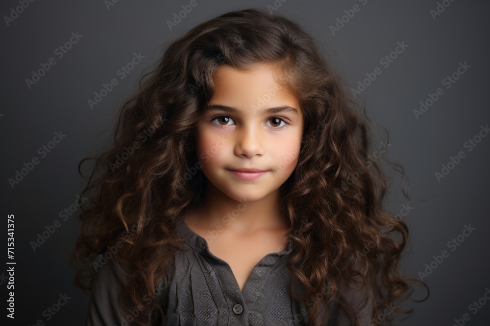 Portrait of a cute little girl with long curly hair on dark background Portrait of a cute little girl with long curly hair on dark background