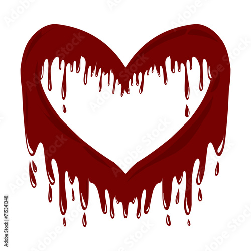 Painted spray illustration with red heart love shape covered in red blood valentine theme, this design is suitable for photocall, social media, wallpapers, cards, stickers.
