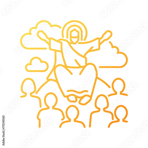 Sermon on mount gradient linear vector icon. Jesus Christ and disciples. Moral teachings. New testament. Biblical scene. Thin line color symbol. Modern style pictogram. Vector isolated outline drawing