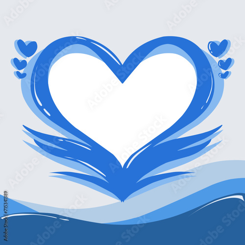 Illustration Background with love shape in blue colour and sea waves valntine theme, this design is suitable for photocall, social media, wallpaper, card, sticker.