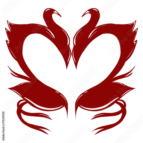 Swan love or heart design in red colour with valentine theme. Perfect for photocall, social media, background, wallpaper, greeting card.
