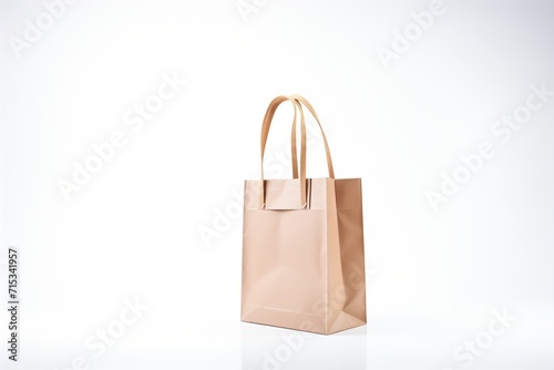 paper shopping bag standing upright on white backdrop