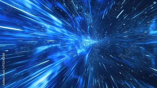 Embark on a journey through light speed, hyperspace, and space warp in blue. Ai Generated.