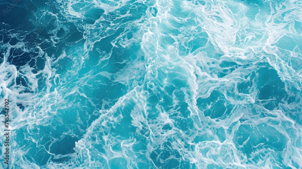 Fototapeta premium Dive into the tranquil beauty of a blue ocean water texture background. Turquoise foamy waves. Ai Generated.