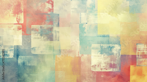Abstract arrangement of soft pastel squares and rectangles blend gently in watercolor texture for background © boxstock production