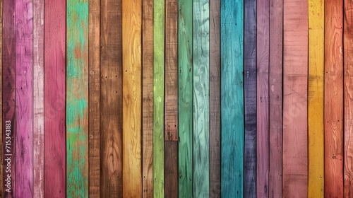 Immerse in the grungy charm of colorful wood strips forming a spectrum background. Ai Generated.