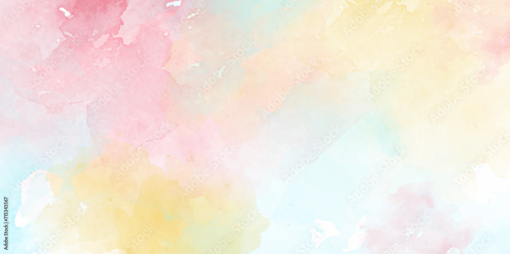 abstract pastel watercolor background. Soft colorful grunge. Colorful watercolor background with painted sunset sky colors of pink, blue purple, green and yellow. subtle watercolor grunge Bg. - obrazy, fototapety, plakaty 