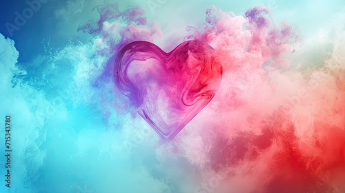 Experience the beauty of Valentine's Day with a colorful heart in the clouds, creating an abstract and enchanting background, Ai Generated.