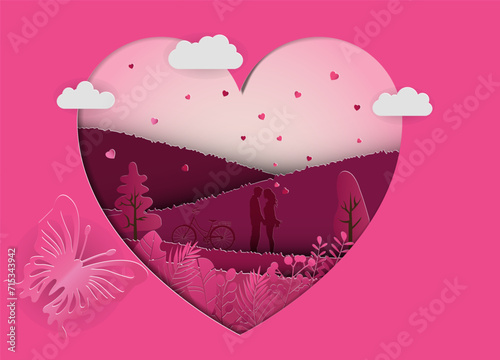 Pink Background Heart Illustration with Love, Valentine, and Wedding Elements for Romantic Greeting Card Design