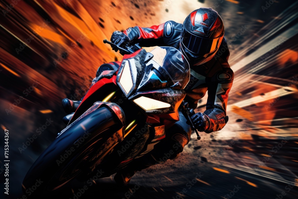 A rider on a motorcycle during the race. Drawing