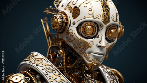 Baroque style robot with ornate gold trimmed designs luxury © BornHappy