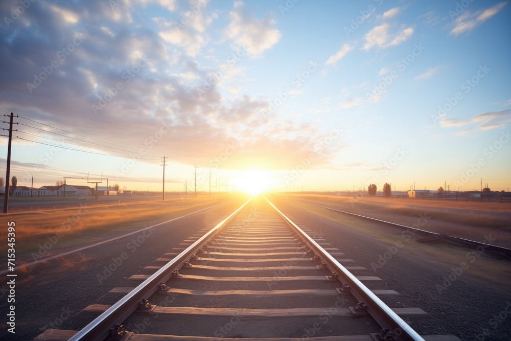 sunset horizon over rail tracks