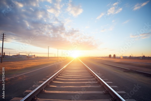 sunset horizon over rail tracks