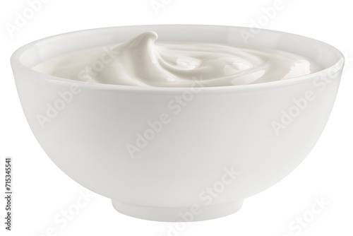 Sour Cream in bowl, mayonnaise, yogurt, isolated on white background, full depth of field photo