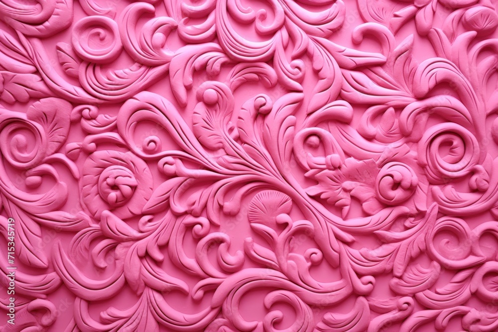 a close up of a pink wall with swirls and leaves on the bottom of the wall and bottom of the wall. a close up of a pink wall with swirls and leaves on the bottom of the wall and bottom of the wall.