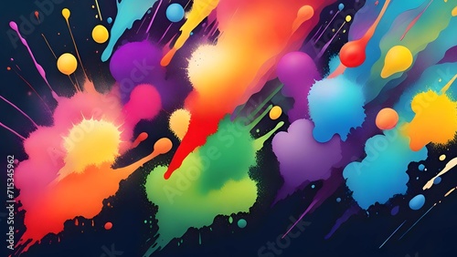 Colorful paint splashes on a dark background  Background image of colorful paint splashes 