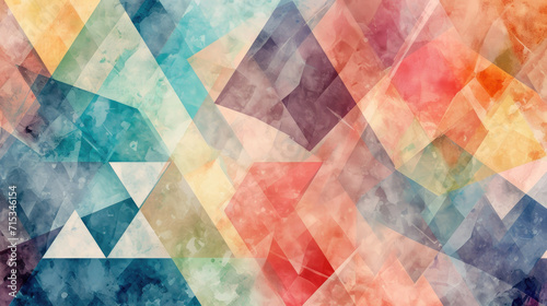 Geometric pattern of triangles and hexagons in a watercolor pastel palette, creating a subtle and modern abstract design