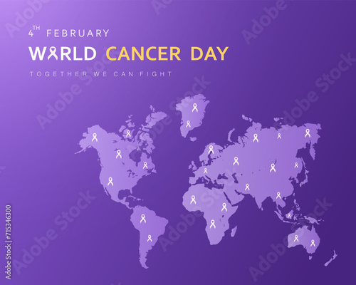 World Cancer Day  February 4. Purple ribbon  Health care concept. Cancer Awareness icon design for poster and banner. Vector illustration.