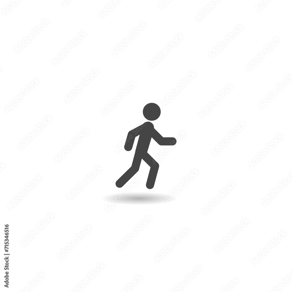 Person walking or walk sign icon with shadow Person walking or walk sign icon with shadow