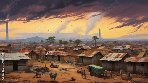 The African slums of the apocalypse. The buildings are illegal in Africa .Drawing