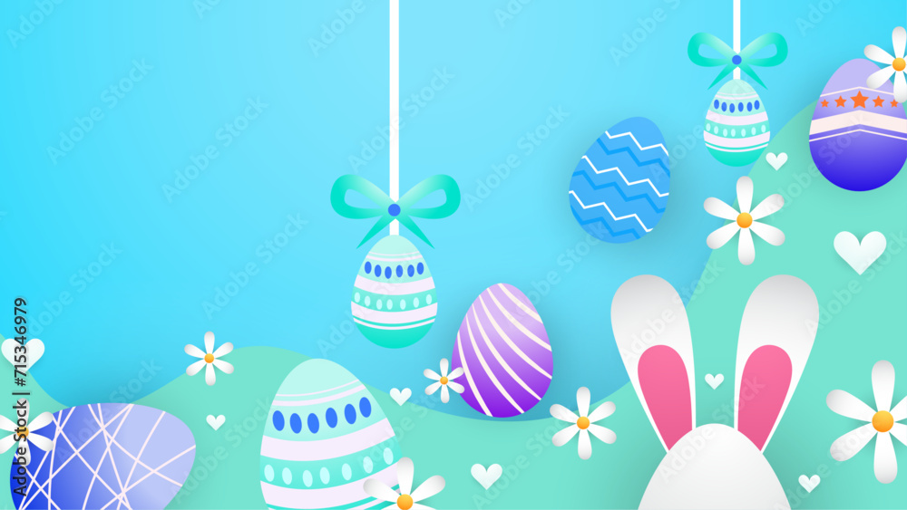 Colorful colourful vector gradient easter celebration background with egg. Vector easter illustration flyer template