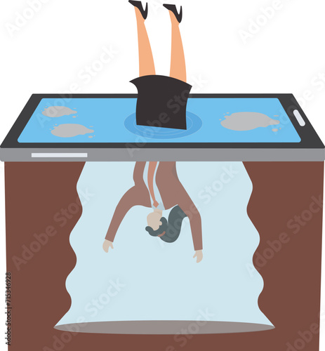 Addicted to mobile phone, The Businesswoman who is addicted to the mobile phone is like falling into the mobile phone