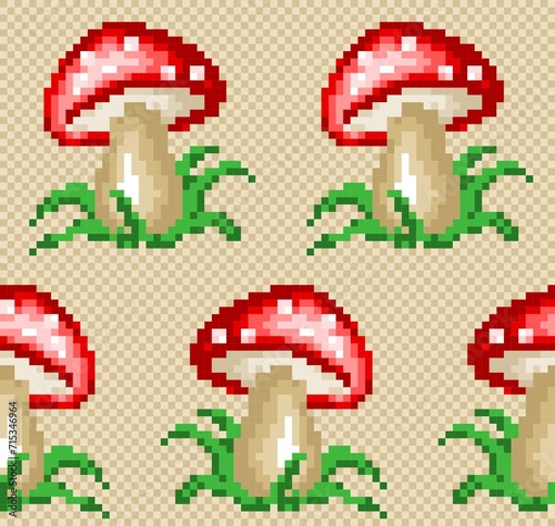 A pixel seamless background with forest mushroom.