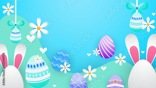 Colorful colourful vector background with easter eggs and flowers. Vector easter illustration flyer template