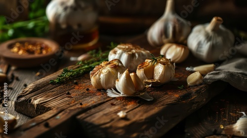 garlic on wooden board