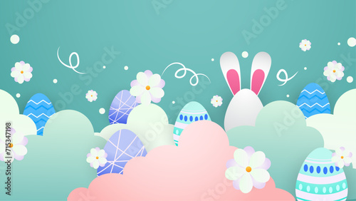 Colorful colourful vector gradient background for easter celebration with egg and flower. Vector easter illustration flyer template photo