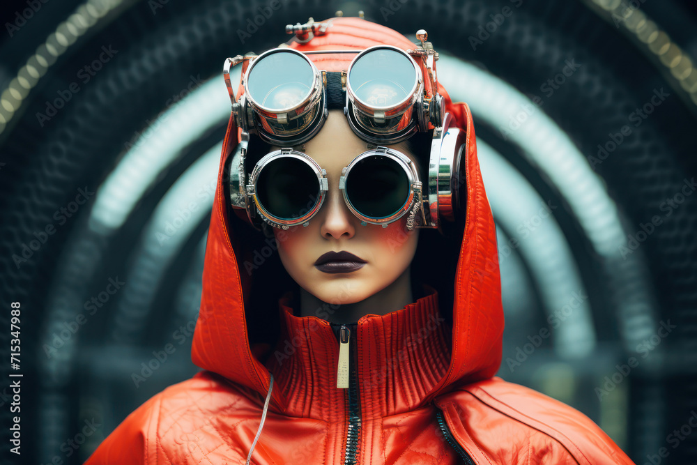 Photograph of a model in an ensemble that combines vintage and futuristic styles, creating a time-traveling fashion statement
Photograph of a model in an ensemble that combines vintage and futuristic styles, creating a time-traveling fashion statement