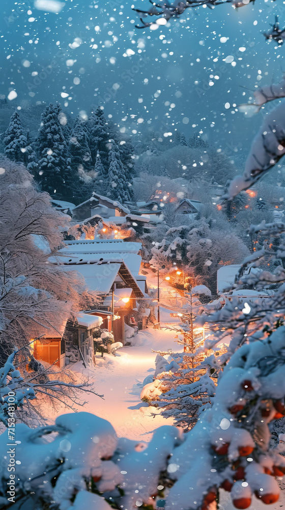 The village in the mountains is covered in heavy snow. The village in the mountains is covered in heavy snow.