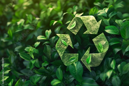 green recycling symbol various green plants photo