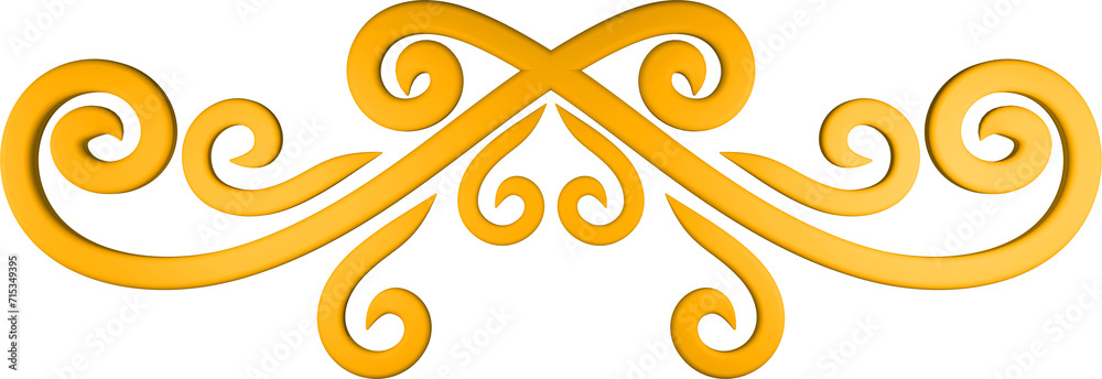 3D illustration of filigree floral ornament on a transparent background