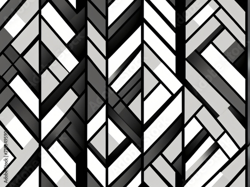 Monochrome Geometric Winter Mosaic Art with Seamless Triangle Pattern and Abstract Star Decoration on Black and White Background