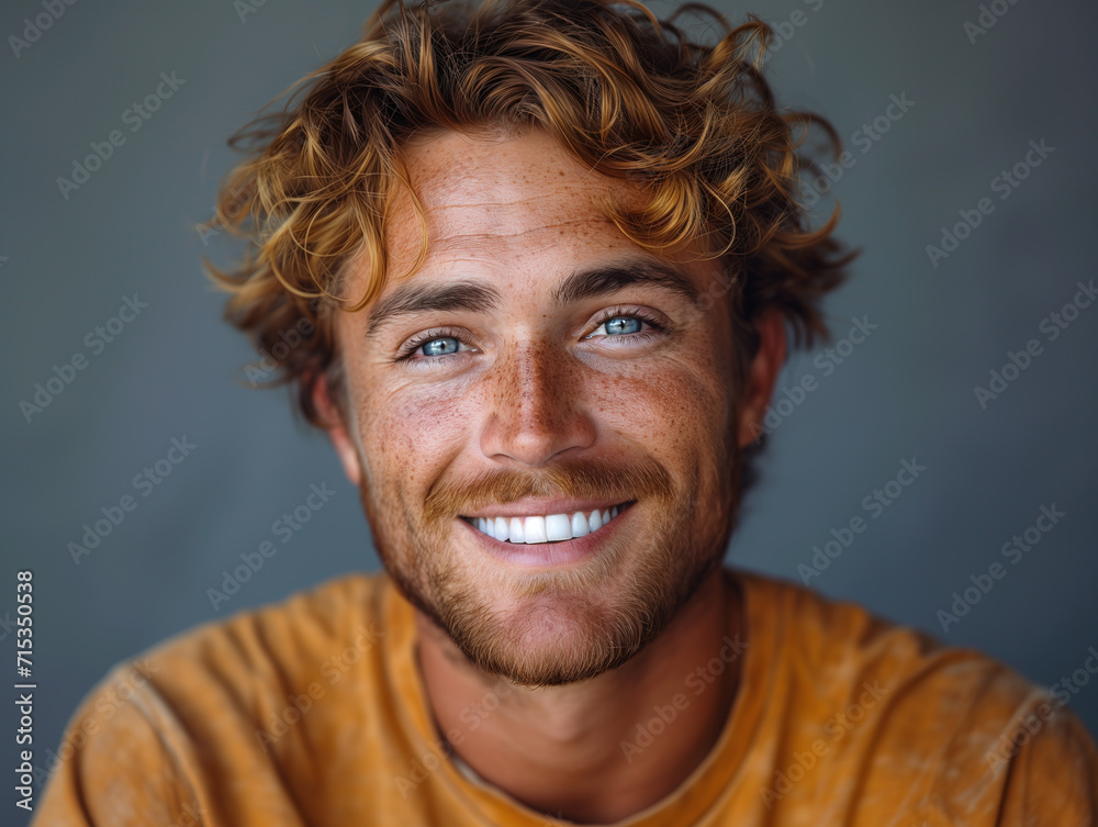 AI generated illustration of a portrait of a smiling handsome young man AI generated illustration of a portrait of a smiling handsome young man