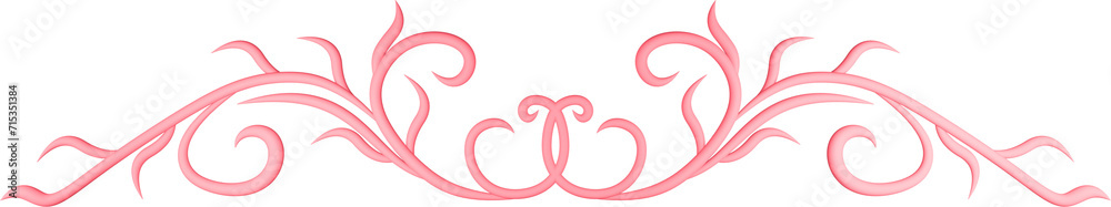 3D rendering border of a curved branch with leaves of different sizes on a transparent background