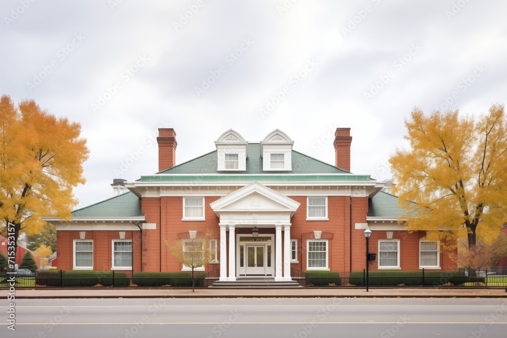 red brick georgian mansion with a hip roof and white columns Stock ...