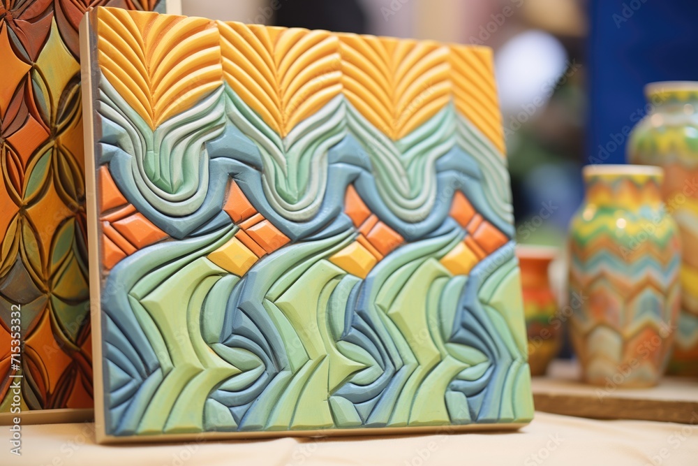 Obraz premium handmade clay tiles with embossed patterns
