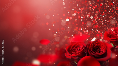 Valentines background with roses, Red ross for valentines day roses petals sprinkles confetti background space for text design