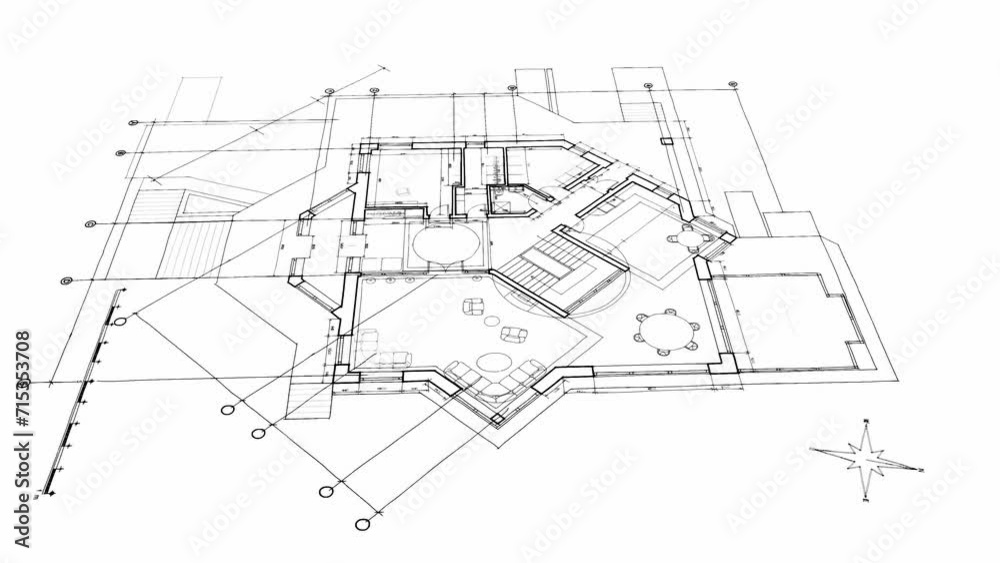 Architecture design: blueprint plan - vector illustration of a plan modern residential building / technology, industry, business concept illustration: real estate, building, construction, architecture