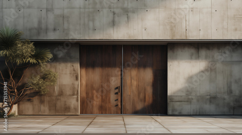 Arquitectura brutalista, minimalista, de hormigón visto con formas geométricas monocromáticas. Puertas de edificios con arquitectura brutalista
 photo