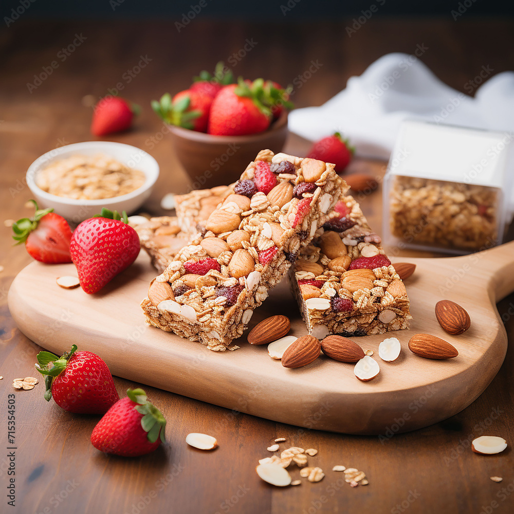 Almond nut bar with strawberries generated.AI Almond nut bar with strawberries generated.AI