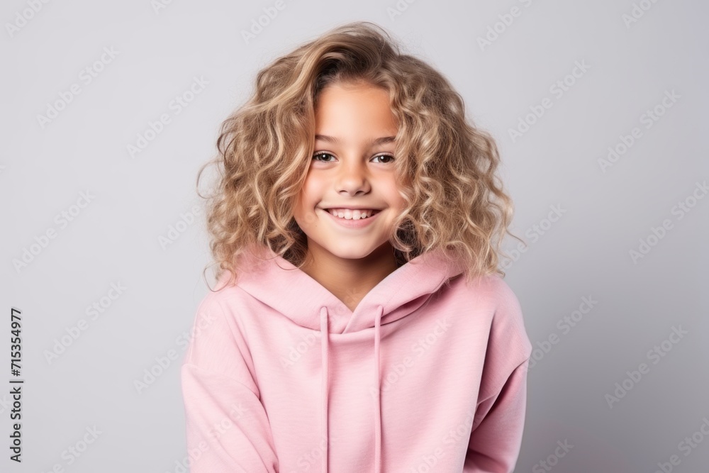 Portrait of a smiling little girl in a pink hoodie. Portrait of a smiling little girl in a pink hoodie.