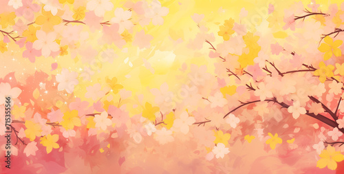 sakura flowers background on yellow