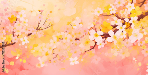 sakura flowers background on yellow