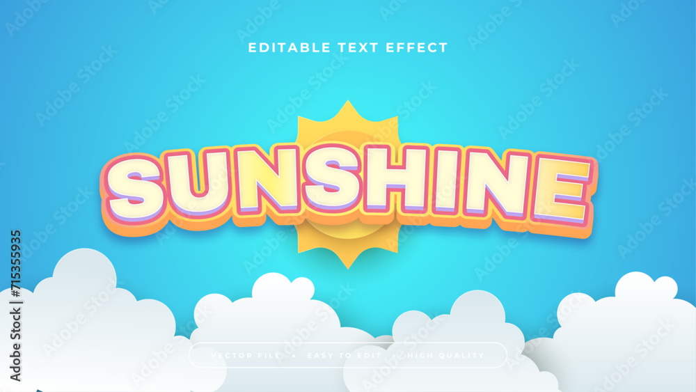 Blue white and yellow sunshine 3d editable text effect - font style. Summer text style effect